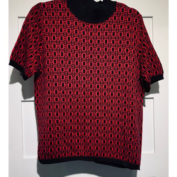 Westbound Vintage Pullover Mock Neck Sweater Red/Black Geometric Size L RN58909 - Picture 2 of 7